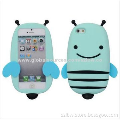 Rubber/Soft Silicone Skin Cases/Covers for iPhone 6, Blue 3D Cartoon Little Bee Design